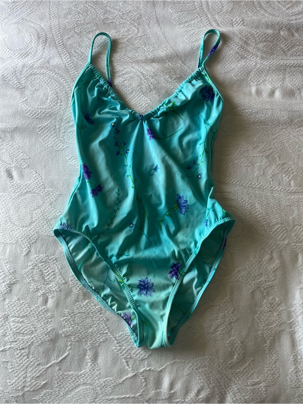 Vintage 8 Athena Women’s Swimsuit One Piece Floral Cottagecore Romantic Plunge